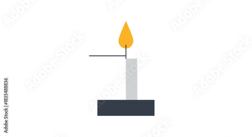 Minimalist candle icon flame atop gray wax