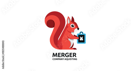 Red cartoon squirrel holds a blue clipboard