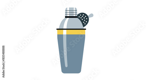 Blue and steel cocktail shaker with a strainer