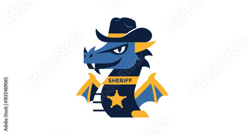 Cartoon dragon wearing a sheriff badge and cowboy hat