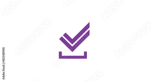 Purple checkmark symbol over horizontal bar on white