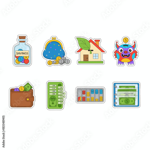 Savings and finance cartoon icons collection