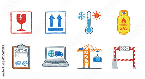 Logistic and shipping sketchy icons set