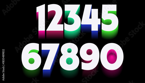 Colorful stylized numbers one to zero on black background concept