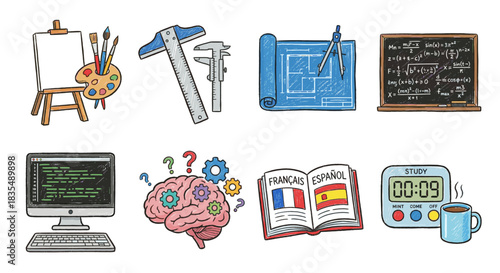 Educational field and skill icons set