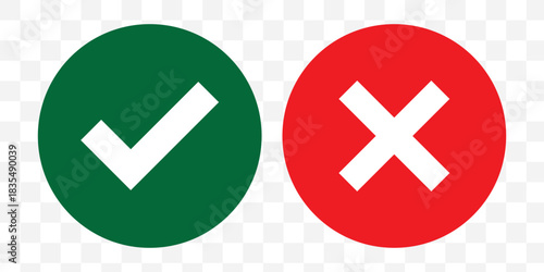 Check box tick mark icon set button correct right wrong buttons or yes or no checkmark red cross green tick vector illustration, PNG transparent background