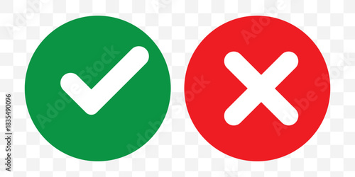Check box tick mark icon set button correct right wrong buttons or yes or no checkmark red cross green tick vector illustration, PNG transparent background