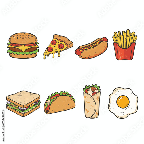Fast food cartoon icons set