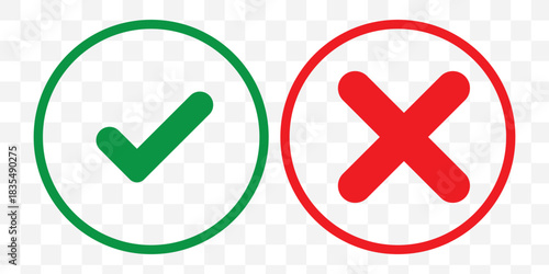 Check box tick mark icon set button correct right wrong buttons or yes or no checkmark red cross green tick vector illustration, PNG transparent background