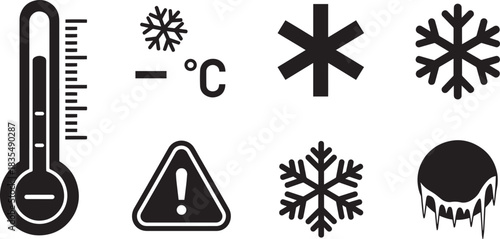 Cold weather and winter related vector icons such as snow and ice