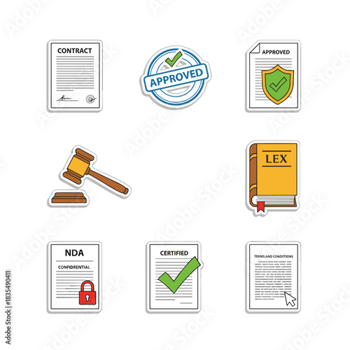 Legal and contractual vector icons set