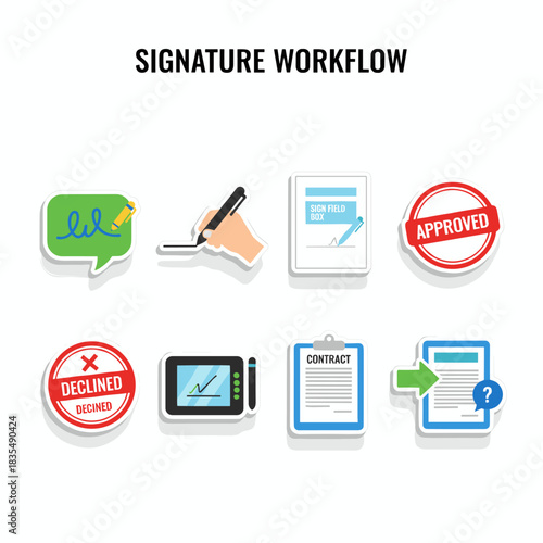 Digital Signature Workflow Icons Set