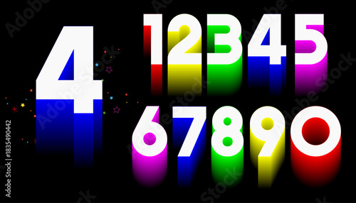 Vibrant and Colorful Numbers Displayed on a Black Background with Stars
