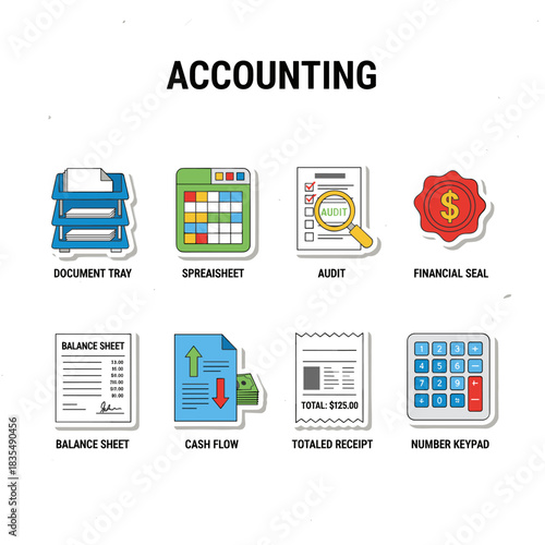Accounting and finance colorful icons set