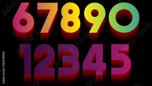 Vibrant gradient numbers from zero to nine stylish font art