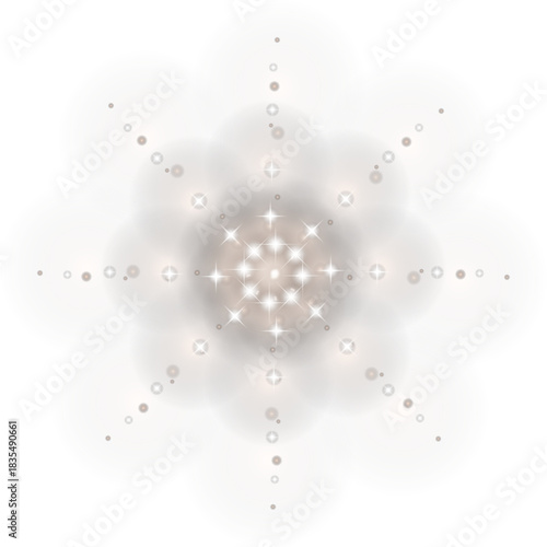 Small light particles or flowers on a white background. Minimal White Light Particles Forming a Symmetrical Flower Shape,art, blue, holiday, celebration, drop, frame, card, shape, nature, backgrounds,