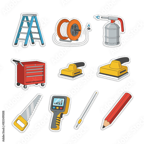 Handyman tools outlined stickers set