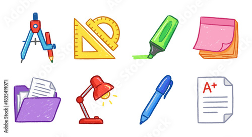 School and office supplies hand-drawn set