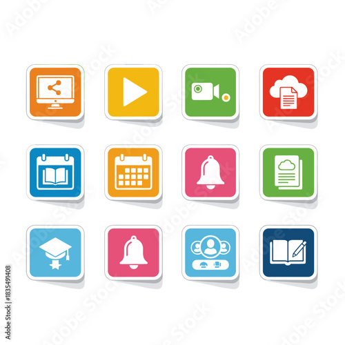 Digital and educational symbol square icons set
