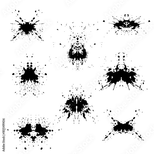 Symmetrical Grunge Ink Splatter Blots Vector Set