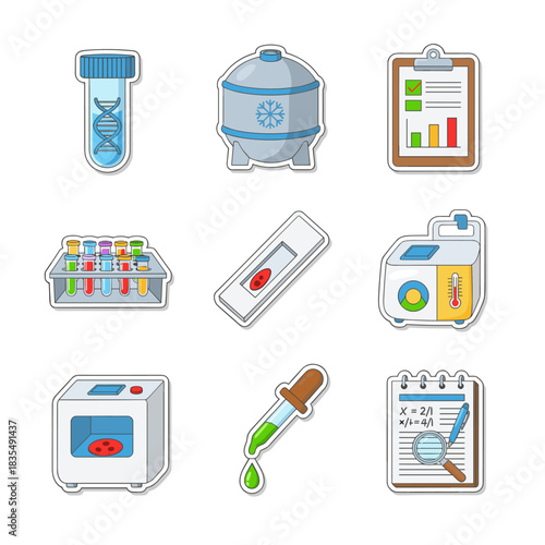Science and laboratory cartoon icons set