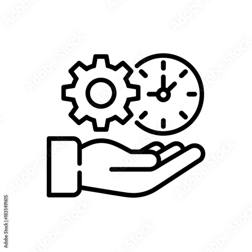 Effective time management illustrated by gear clock and hand outline presenting efficiency and productivity in project management