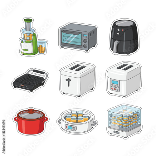 Kitchen appliances cartoon illustrations set