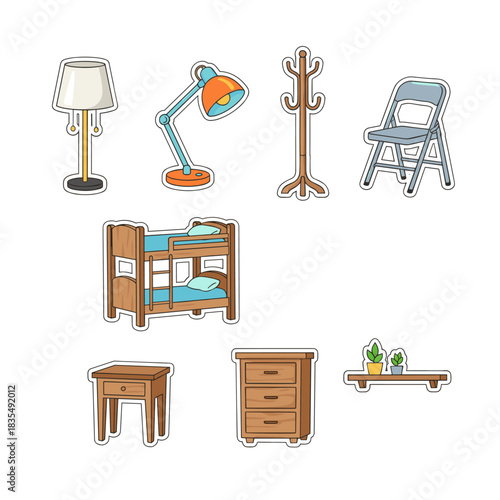 Furniture and household items cartoon icons set