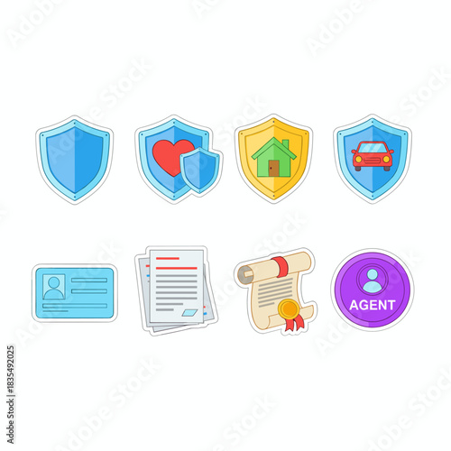 Insurance and documentation flat icons set