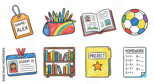 School supplies hand-drawn illustration set