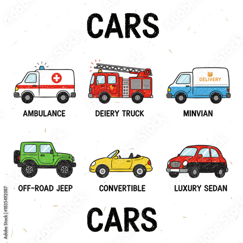 Vehicles cartoon illustration set
