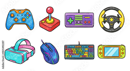 Gaming accessories and devices colorful set