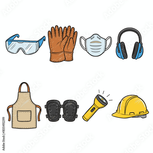 Personal protective equipment (PPE) illustrated icons set