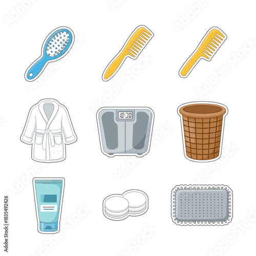 Bathroom items cartoon illustrations set