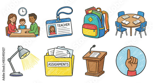 School and education colorful illustrations set