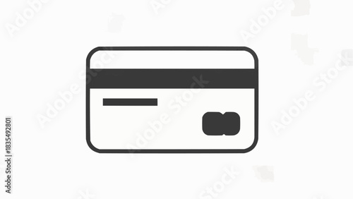 Minimalist illustration of the back of a white credit card with a black magnetic stripe and chip.