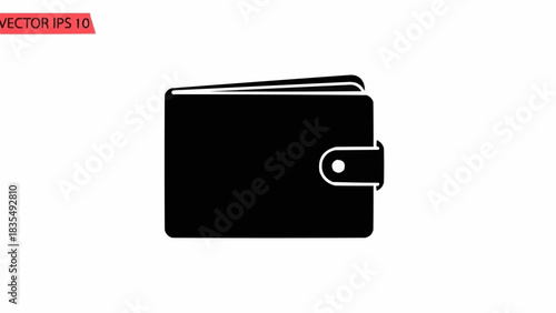Black silhouette icon of a bifold wallet with a snap closure on a white background, representing finance and personal belongings.