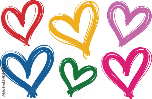 Vibrant hand-drawn hearts expressing love, joy, and affection.