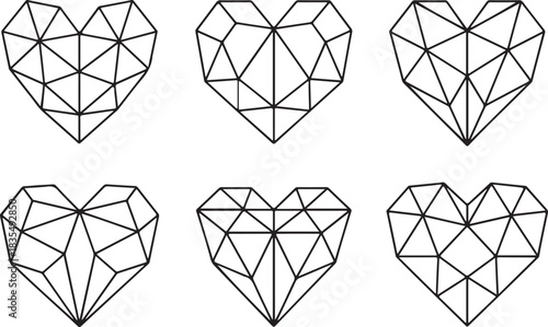 Geometric heart shapes line art pattern on white background. love concept.