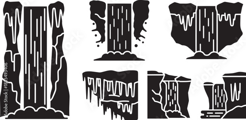 Set of waterfall shapes vector illustration water fall stream cascade river