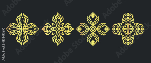 Set of golden luxurious abstract decorative ornaments vector art
