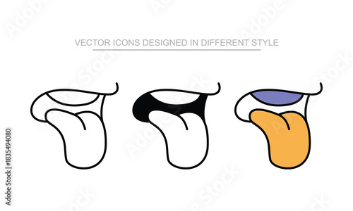 Tongue icon set in different style with white background illustration