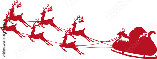 santa claus with deers silhouette illustration in red