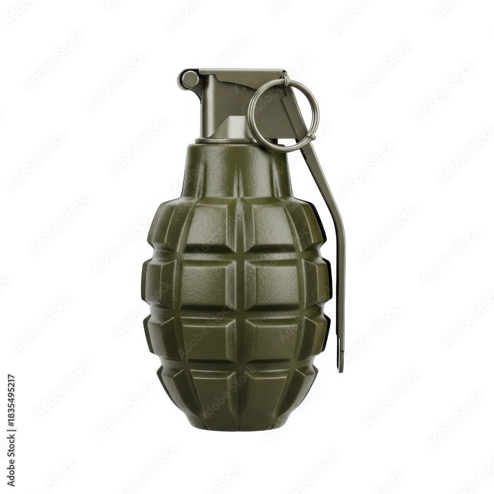 Fototapeta premium A detailed military fragmentation hand grenade isolated on white background