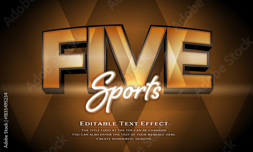 [Editable Text Effect Logo] ”Five  Sports Logo” The title logo style is a sporty logo that shines like neon on crystal glass.