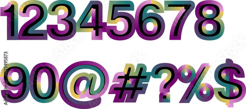 Colorful Gradient Numbers and Symbols Graphic Illustration on White Background