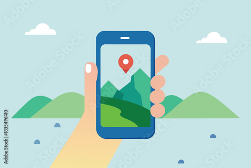 Traveler Hand Phone Mockup Vector Scene