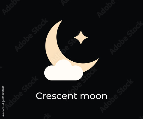 Crescent Moon Icon  Flat Design for Night Theme
