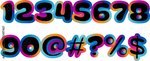 Colorful gradient numbers and symbols with outline design for education purposes