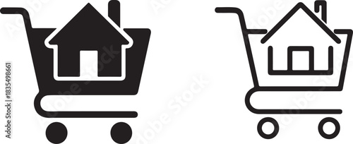 Collection of shopping cart and house icons for real estate and e commerce
